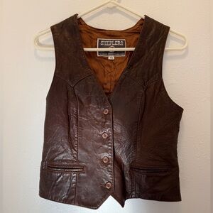 Vintage Sheplers Pioneer Western Leather Vest Brown Size 12